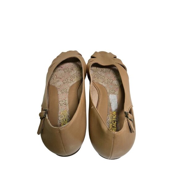 Kenneth Cole Reaction Bard Shark Peep Toe Neutral Tan Leather Flats Size 9M - Picture 4 of 7